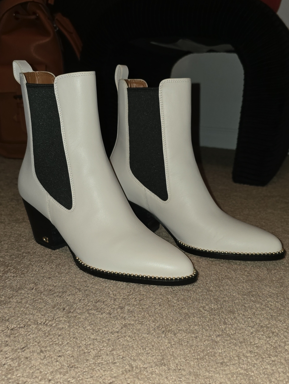 coach leather chelsea ankle boots with studded trim